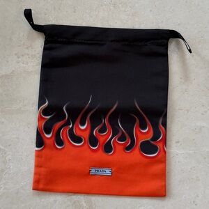 Prada Limited Edition Black and Orange Flame Drawstring Bag
